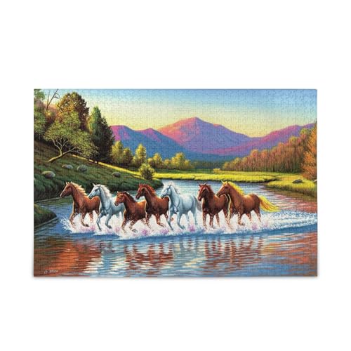 Painting River Horses Running Puzzles Puzzles, Fertige Größe 74,9 x 50 cm von ODAWA