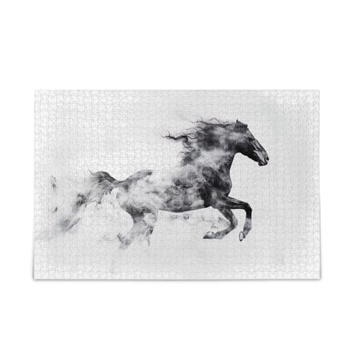 Pferd, schwarz-weiß, Puzzle, lustige Familienaktivität, fertige Größe 74,9 x 50 cm von ODAWA