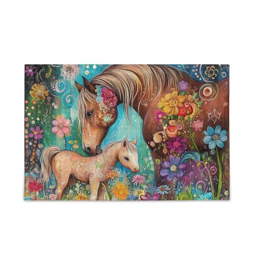 Pferd und Fohlen Frühlingspuzzles Puzzles, lustiges Puzzle für Erwachsene, fertige Größe 74,9 x 50 cm von ODAWA