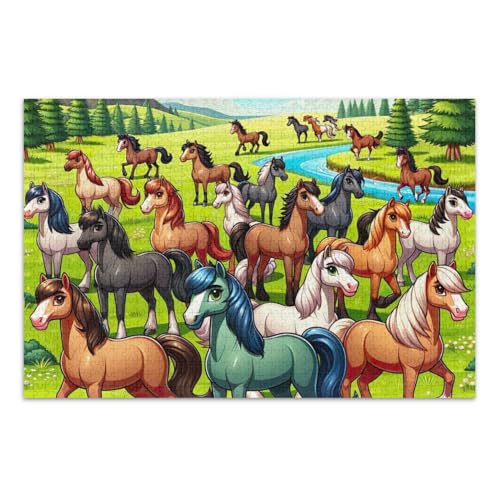 Pferde Puzzle, pädagogisches und lernendes Puzzle, lustiges Puzzle für Erwachsene, fertige Größe 74,9 x 50 cm von ODAWA