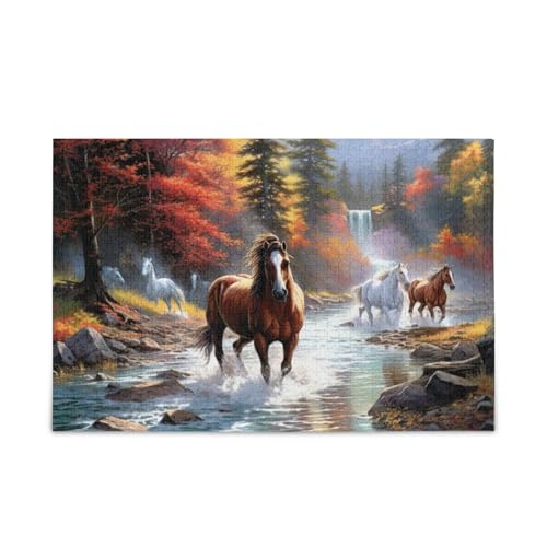 Pferde Stream Wasserpuzzle Herausforderung Puzzle-Spiel für Erwachsene, fertige Größe 74,9 x 50 cm von ODAWA