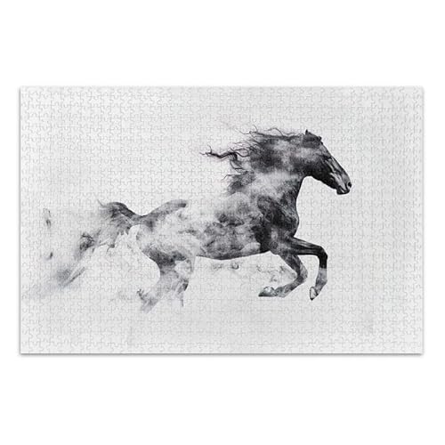 Puzzle Pferd schwarz weiß anspruchsvolles Puzzle-Spiel, fertige Größe 74,9 x 50 cm von ODAWA