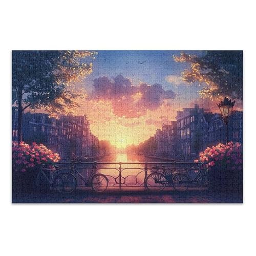 Puzzle "Sunset Bridge", pädagogisches und lernendes Puzzle, Herausforderungspuzzle für Erwachsene, fertige Größe 74,9 x 50 cm von ODAWA