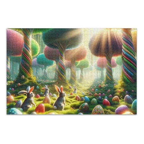Puzzle mit 1000 Teilen, bunt, Wald, Osterhasen, Puzzle-Spiel, Wandkunst, Herausforderung Puzzle für Erwachsene von ODAWA