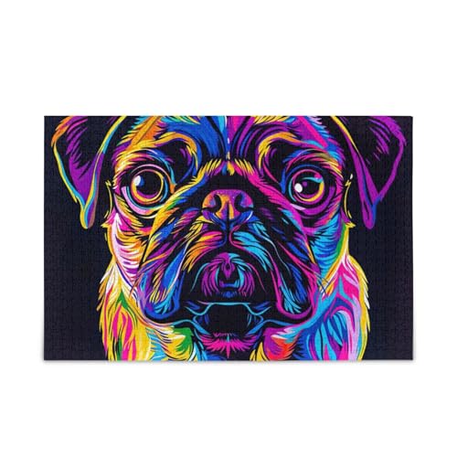 Puzzle mit 1000 Teilen, niedlicher Neon-Mops, Hund, Puzzle, Spaß, Familienaktivität von ODAWA