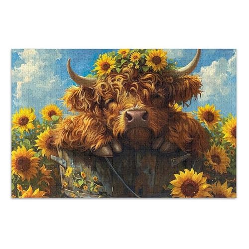 Puzzle mit 1000 Teilen, niedliches Hochlandkuh, florales Puzzle-Spiel, Heimwandkunstwerk für Erwachsene, Teenager Puzzle mit 1000 Teilen, niedliches Hochlandkuh, florales Puzzle-Spiel, Heimwandkunstwerk für Erwachsene, Teenager von ODAWA
