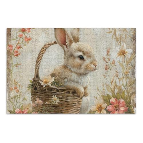 Puzzle mit 500 Teilen, süßes beiges Kaninchen-Puzzle mit Netz-Aufbewahrungstasche, lustiges Puzzle für Erwachsene und Kinder, 52,1 x 37,8 cm (L x B) von ODAWA
