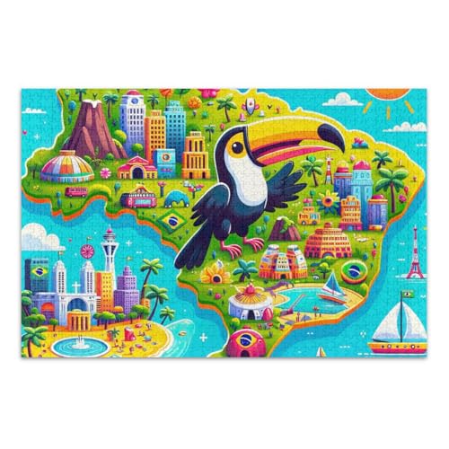 Puzzle mit Brasilien-Karte, DIY, Geschenk, Puzzles mit Netz-Aufbewahrungstasche für Erwachsene und Teenager, fertige Größe 74,9 x 50 cm von ODAWA