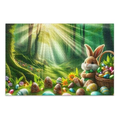 Puzzle mit Haseneiern und Sonnenschein, pädagogisches und lernendes Puzzle, lustiges Puzzle für Erwachsene, fertige Größe 74,9 x 50 cm von ODAWA