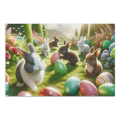 Puzzle mit bunten Eiern und Kaninchen, Puzzle-Spiel, Wandkunstwerk für Erwachsene und Jugendliche, fertige Größe 74,9 x 50 cm von ODAWA