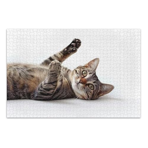 Puzzle mit getigertem Katzendruck, DIY-Geschenk, Puzzle mit Netz-Aufbewahrungstasche, fertige Größe 74,9 x 50 cm von ODAWA