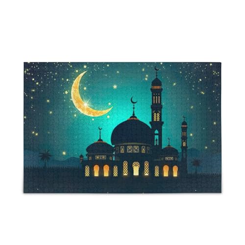 Ramadan Teal Puzzle Herausforderndes Puzzle-Spiel Spaß Familienaktivität, fertige Größe 74,9 x 50 cm von ODAWA