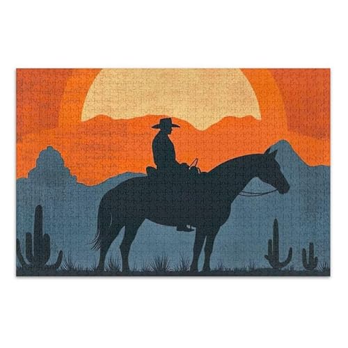 Retro-Cowboy-Puzzle, pädagogisches und lernendes Puzzle für Erwachsene, Familien, fertige Größe 74,9 x 50 cm von ODAWA
