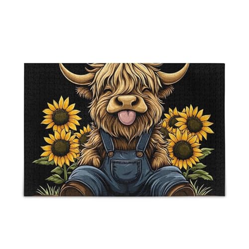Retro-Kuh schwarzes Puzzle-Spiel für Zuhause, Wandkunst, lustige Familienaktivität, fertige Größe 74,9 x 50 cm von ODAWA