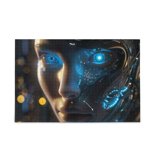Robotergesicht leuchtendes Puzzle, lustiges Wandkunstwerk, fertige Größe 74,9 x 50 cm von ODAWA