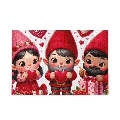 Rotes Puzzle mit Liebeszwergen, stabile 2 mm Puzzleteile, lustiges Puzzle für Erwachsene, fertige Größe 74,9 x 50 cm von ODAWA