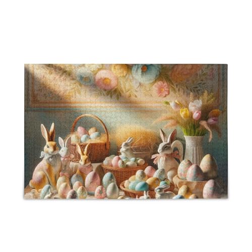 Rustikales Oster-Dekor, beigefarbenes Puzzle-Spiel, Heimwandkunst, lustiges Puzzle für Erwachsene, fertige Größe 74,9 x 50 cm von ODAWA