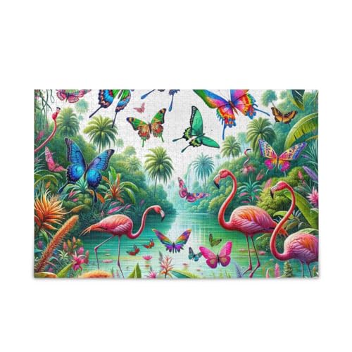 ODAWA Schmetterlinge Tropische Pflanzen und Flamingos Puzzle Spiel Home Wall Artwork Herausforderung Puzzle für Erwachsene, Fertige Größe 74,9 x 50 cm, 1000pieces von ODAWA