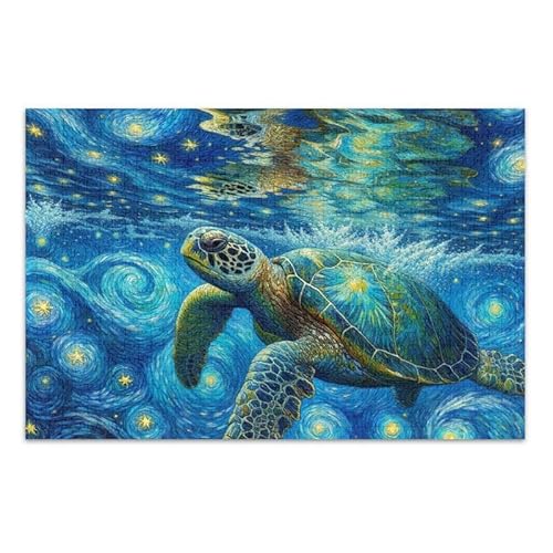 Sea Turtle Under Night1 Puzzle Spiel Home Wall Artwork für Erwachsene, Familien, Fertige Größe 74,9 x 50 cm von ODAWA