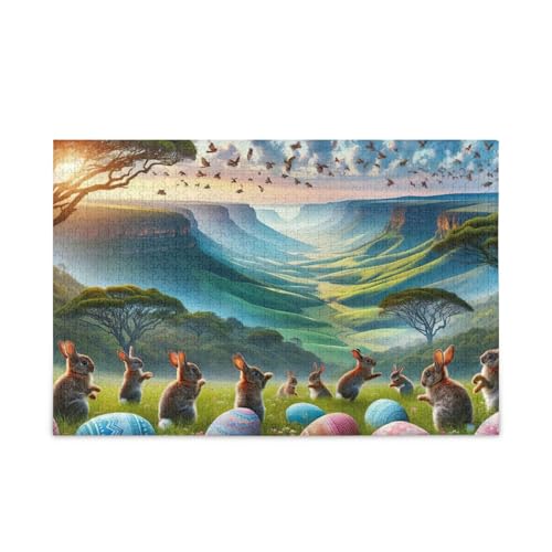 Sonnenaufgang Ostern Hasen Blau Puzzle Spiel Home Wall Artwork Lustiges Puzzle für Erwachsene, Fertige Größe 74.9 cmx 50.0 cm von ODAWA