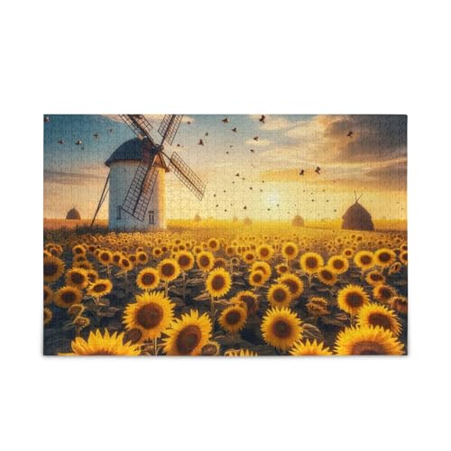 Sonnenblumen Ukraine Puzzles DIY Geschenk Puzzle mit Netz-Aufbewahrungstasche Lustige Puzzles für Erwachsene, Fertige Größe 74,9 x 50 cm von ODAWA