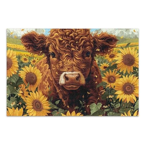 Sonnenblumenkuh-Puzzle-Spiel, Wandkunstwerk für Erwachsene und Jugendliche, fertige Größe 74,9 x 50 cm von ODAWA