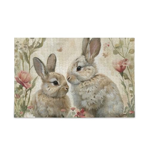 Spring Bunnies Osterhasen-Puzzle, Herausforderung Puzzles für Erwachsene, fertige Größe 74,9 x 50 cm von ODAWA