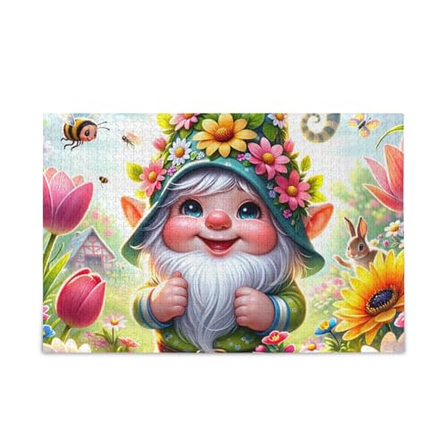 Spring Cute Gnome Puzzles 500 Piece Jigsaw Puzzles DIY Gift Jigsaw Puzzles with Mesh Storage Bag von ODAWA