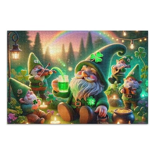 St. Patrick's Gnomes Night Puzzle, herausforderndes Puzzle-Spiel, lustiges Puzzle für Erwachsene und Kinder, fertige Größe 74,9 x 50 cm von ODAWA