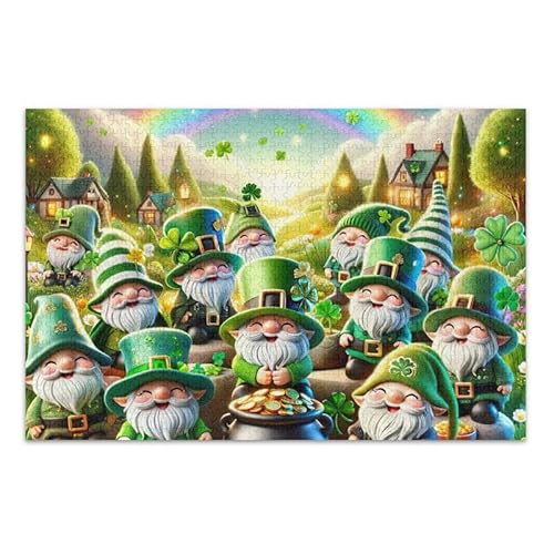 St. Patrick's Zwerge Puzzle DIY Geschenk Puzzle mit Netz-Aufbewahrungstasche für Erwachsene und Jugendliche, fertige Größe 74,9 x 50 cm von ODAWA