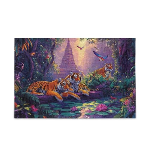 Temple Tigers Purple Puzzles DIY Gift Jigsaw Puzzles with Mesh Storage Bag for Adults, Families, Finished Size 74.9 cm x 50.0 cm Temple Tigers Purple Puzzles DIY Gift Jigsaw Puzzles with Mesh Storage Bag for Adults, Families, Finished Size 74.9 cm x 50.0 cm von ODAWA