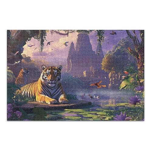 Tigers Ruhe-Puzzle-Spiel, Heimwandkunst, lustiges Puzzle für Erwachsene, fertige Größe 74,9 x 50 cm von ODAWA