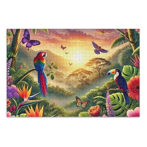 Tropische Vögel, grünes Puzzle, pädagogisches und lernendes Puzzle, Herausforderungspuzzle für Erwachsene, fertige Größe 74,9 x 50 cm von ODAWA