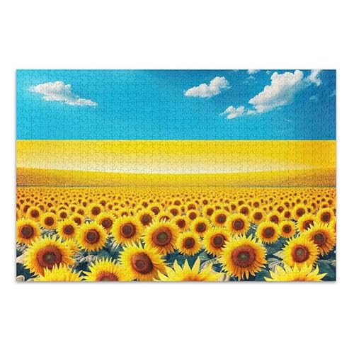 Ukraine-Flagge, Sonnenblumen, Puzzle-Spiel, Wandkunstwerk für Erwachsene, Teenager, fertige Größe 74,9 x 50 cm von ODAWA