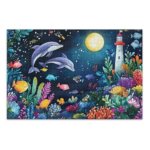 Underwater World Blue Jigsaw Puzzle DIY Gift Jigsaw Puzzles with Mesh Storage Bag Challenge Puzzle for Adult, Finished Size 74.9 cm x 50.0 cm von ODAWA