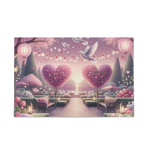 Valentine Heart Courtyard Puzzle Puzzle für Erwachsene Familien Fertige Größe 74,9 x 50 cm von ODAWA