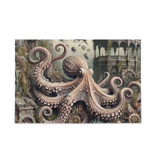 Vintage-Oktopus-Puzzle-Spiel für Erwachsene, fertige Größe 74,9 x 50 cm von ODAWA