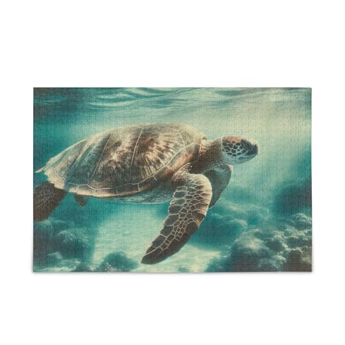 Vintage Ozean Meeresschildkröte Puzzle stabile 2 mm lustige Puzzles für Erwachsene, fertige Größe 74,9 x 50 cm von ODAWA