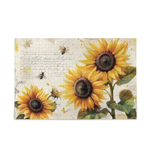 Vintage Puzzle 1000 Teile Sonnenblume Gelb Lustige Familienaktivität von ODAWA