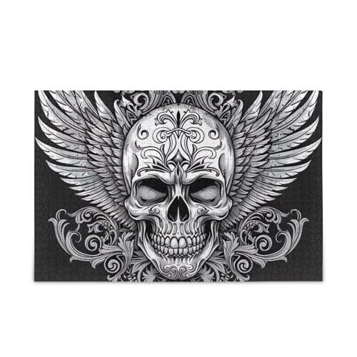 Vintage Skull Gray Puzzle Herausforderndes Puzzle-Spiel für Erwachsene, Familien, fertige Größe 74,9 x 50 cm von ODAWA