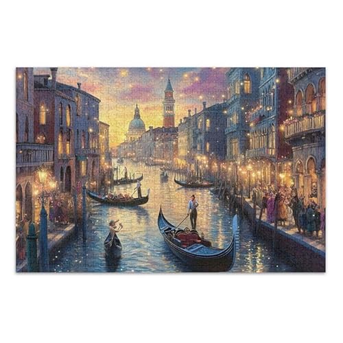 Vintage Venedig Blaue Puzzles Lern- und Lernpuzzle lustiges Puzzle für Erwachsene, Fertiggröße 74,9 cm x 50 cm von ODAWA