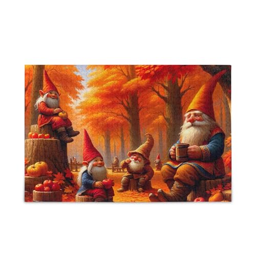 Vintage Wichtel Orange Puzzle DIY Geschenk Puzzle mit Netz Aufbewahrungstasche lustig, Fertiggröße 75cm x 50cm von ODAWA