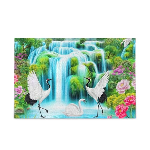 Wasserfall-Szene Kraniche Puzzle DIY Geschenk Puzzle mit Netz-Aufbewahrungstasche für Erwachsene, Familien, fertige Größe 74,9 x 50 cm Wasserfall-Szene Kraniche Puzzle DIY Geschenk Puzzle mit Netz-Aufbewahrungstasche für Erwachsene, Familien, fertige Größe 74,9 x 50 cm von ODAWA