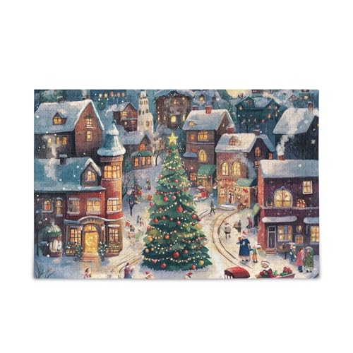 Weihnachtsstadt mit Weihnachtsmann-Puzzle, stabile 2 mm Puzzleteile, lustiges Puzzle für Erwachsene, fertige Größe 74,9 x 50 cm von ODAWA