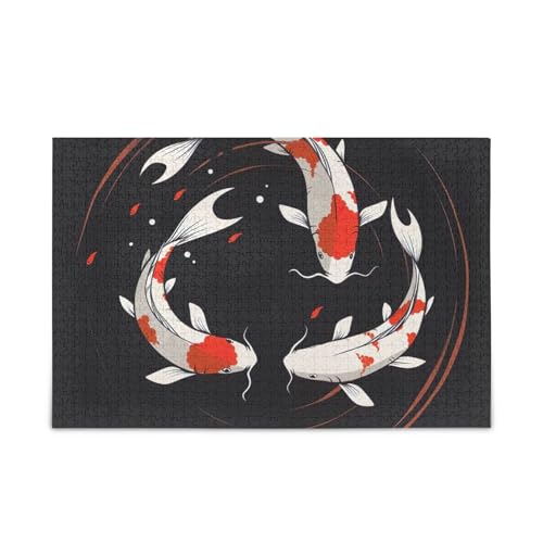 Yin Yang Koi schwarze Puzzles stabile 2 mm Puzzleteile für Erwachsene, Familien, fertige Größe 74,9 x 50 cm von ODAWA