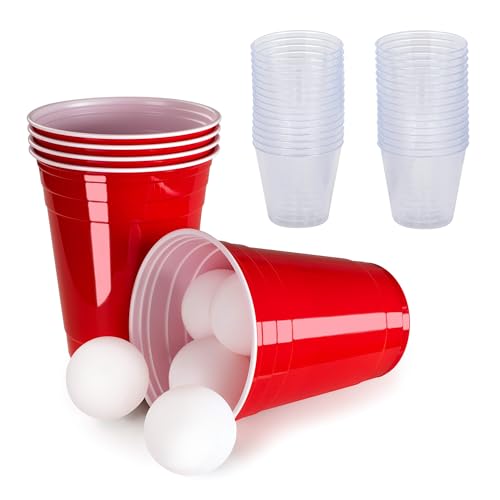Beer Pong Partyspiele, ultimatives Set, inklusive roten Partybechern, Tischtennisbällen und Schnapsgläsern, perfekt für Junggesellinnenabschiede, Geburtstage und Studenten, 50 x 340 ml Becher, 10 x von ODN Gift Supplies