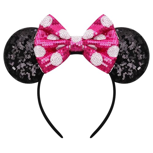 ODOCARE Handgefertigtes Mausohren-Haarband für Damen und Mädchen, gepunktete Schleife, Minnie-Ohren, Kostümzubehör (glänzendes Rosenweiß) von ODOCARE
