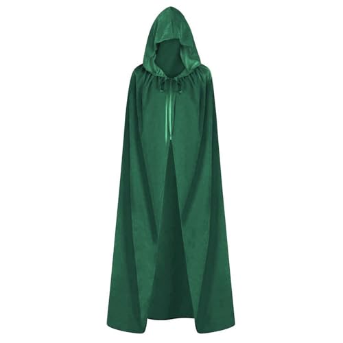 ODOCARE Schwarzer Umhang mit Kapuze, Umhang mit Kapuze, für Damen, Halloween, Hexe, Vampir, Zauberer, Rabe, Cosplay-Kostüm, 150 cm, Grün , 51 inch ODOCARE Schwarzer Umhang mit Kapuze, Umhang mit Kapuze, für Damen, Halloween, Hexe, Vampir, Zauberer, Rabe, Cosplay-Kostüm, 150 cm, Grün , 51 inch von ODOCARE