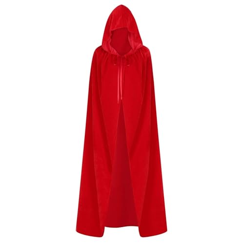 ODOCARE Schwarzer Umhang mit Kapuze, Umhang mit Kapuze, für Damen, Halloween, Hexe, Vampir, Zauberer, Rabe, Cosplay-Kostüm, 150 cm, Rot/Ausflug, einfarbig (Getaway Solids), 67 inch von ODOCARE
