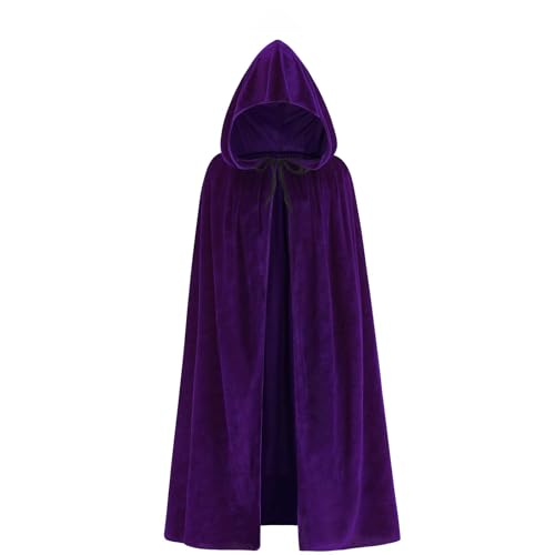 ODOCARE Schwarzer Umhang mit Kapuze, Umhang mit Kapuze, für Damen, Halloween, Hexe, Vampir, Zauberer, Rabe, Cosplay-Kostüm, 150 cm, Violett, 59 inch ODOCARE Schwarzer Umhang mit Kapuze, Umhang mit Kapuze, für Damen, Halloween, Hexe, Vampir, Zauberer, Rabe, Cosplay-Kostüm, 150 cm, Violett, 59 inch von ODOCARE